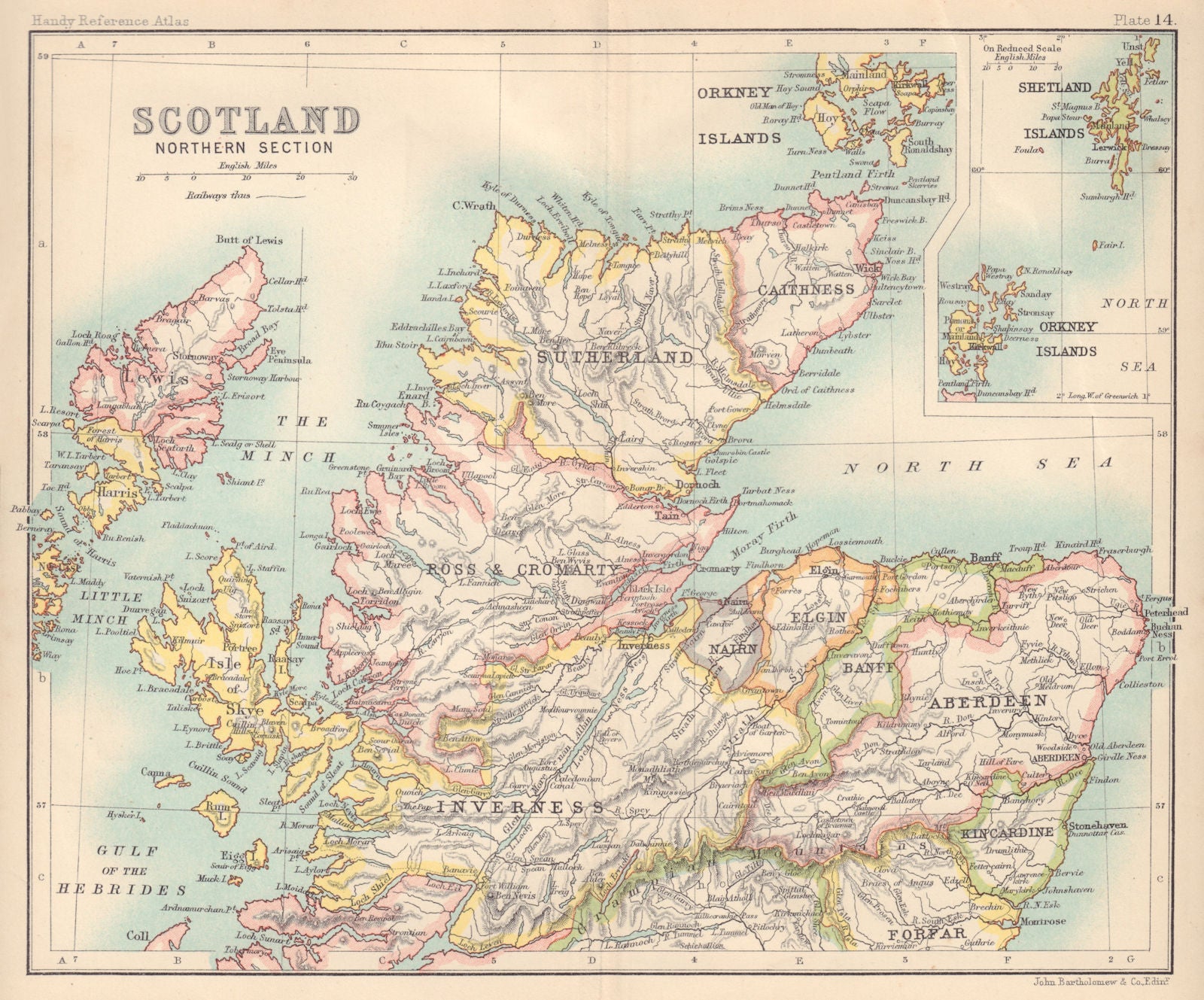 Scotland Northern Section. Highlands. BARTHOLOMEW 1898 old antique map chart